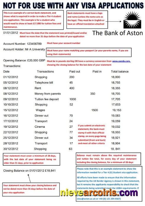 United Kingdom The Bank of Aston bank statement in Word format
